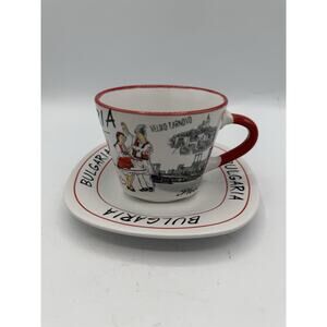 Bulgaria Souvenir Cup & Saucer Set – Sofia Veliko Tarnovo Rila Monastery